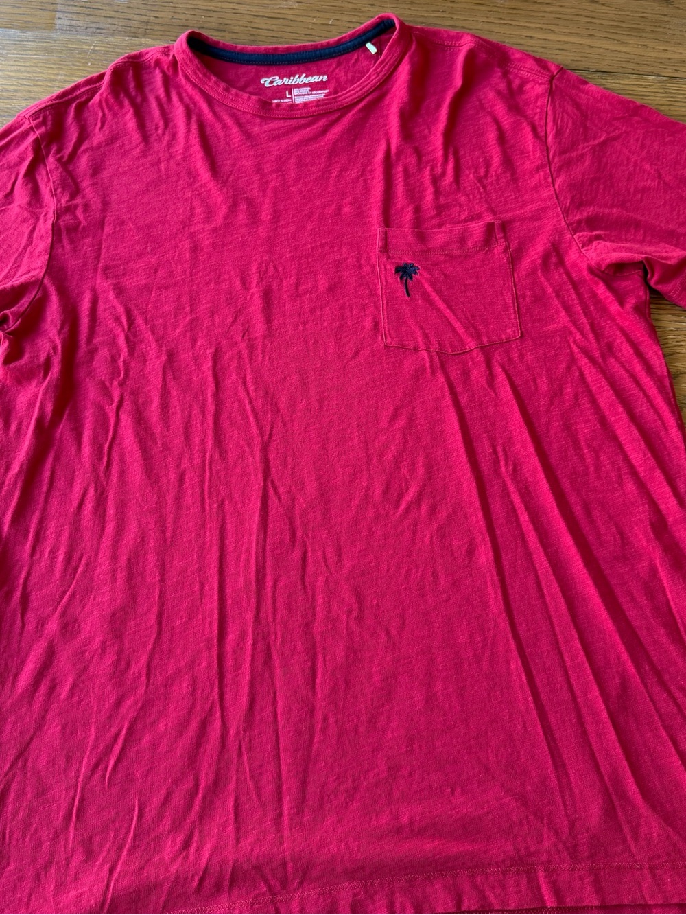 Caribbean Red Short-Sleeve Pocket Tee with Navy Palm Logo